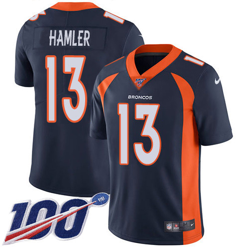 Nike Broncos #13 KJ Hamler Navy Blue Alternate Youth Stitched NFL 100th Season Vapor Untouchable Limited Jersey